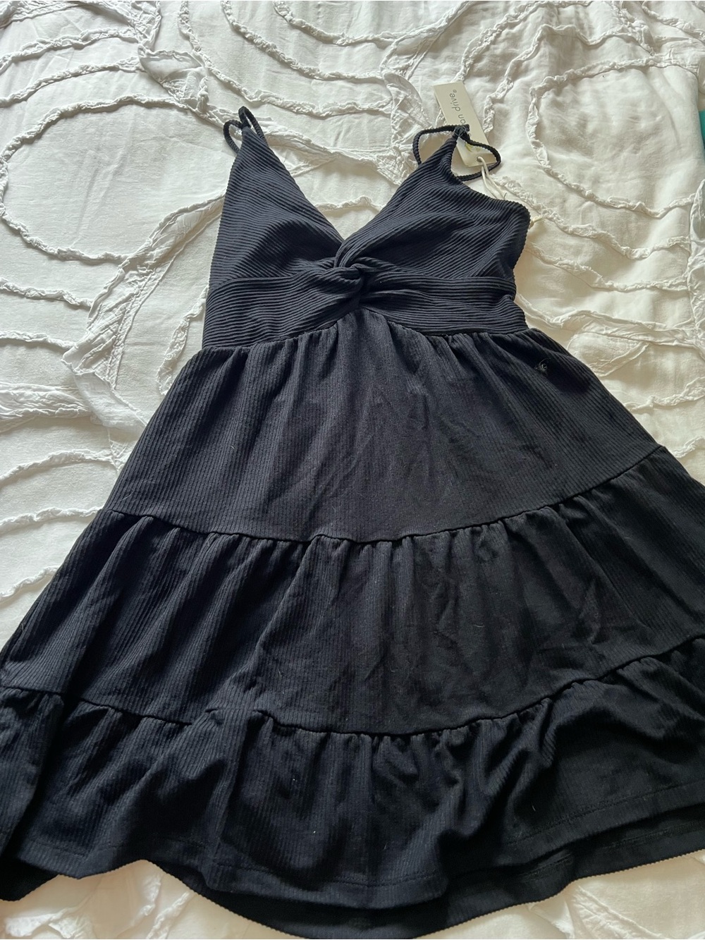 Ocean Drive Black Twist-Front Tiered Mini Dress